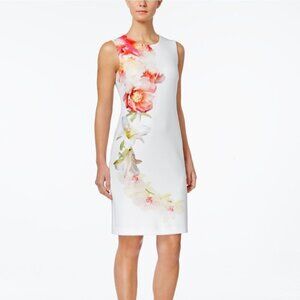 Calvin Klein Sheath Mini Dress Scuba Floral print Knee Length Cocktail Size US 2
